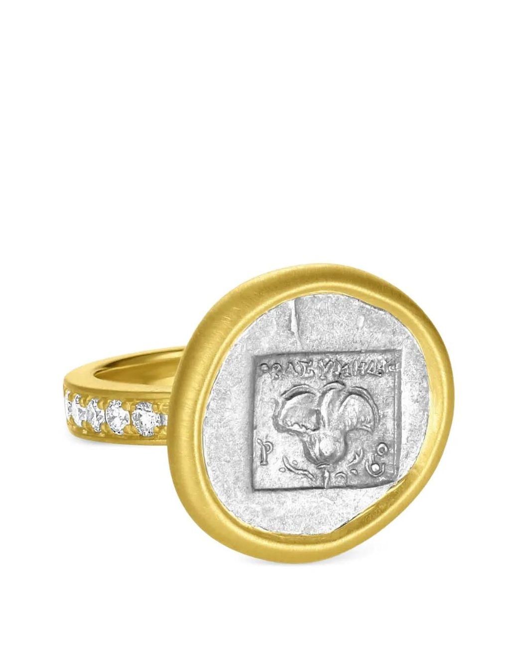 LEIGH MAXWELL Metallic Diamond And Ancient Coin Ring