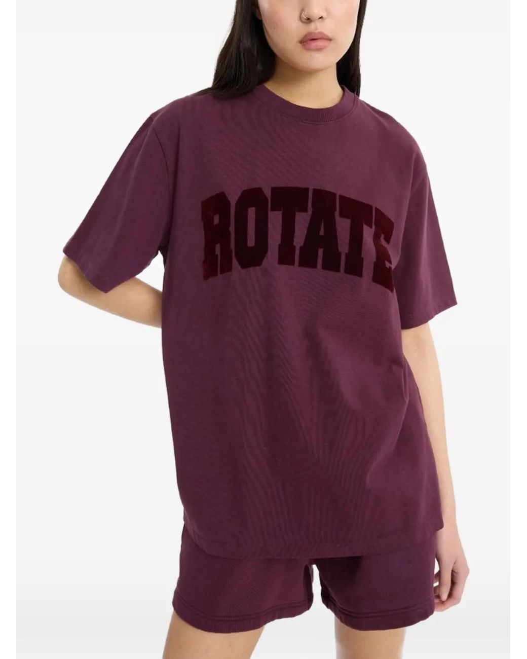 ROTATE BIRGER CHRISTENSEN Purple Jersey Oversized T-Shirt Bordeaux