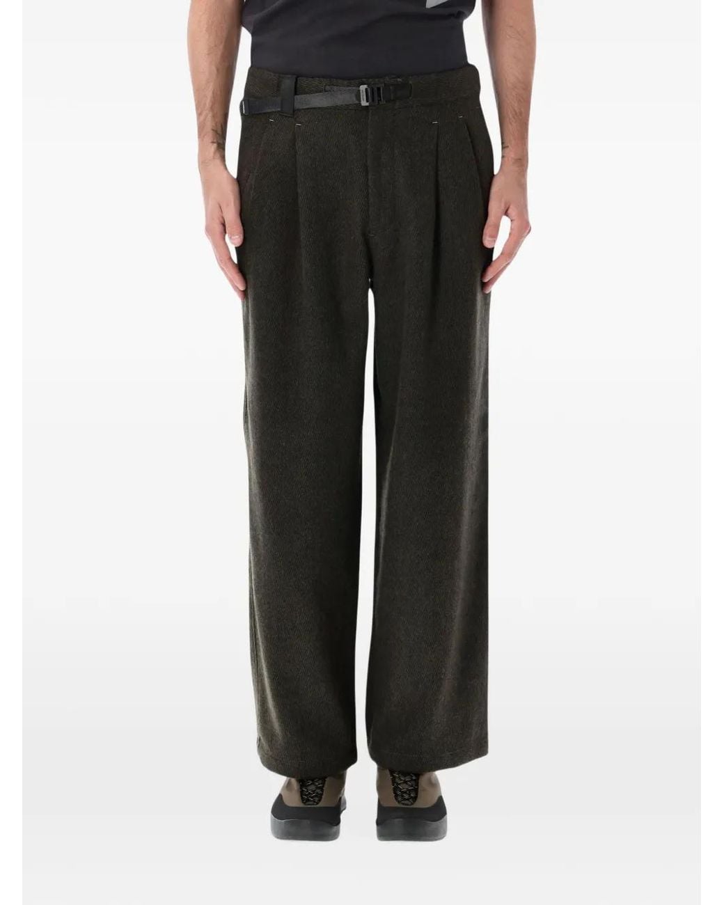 And Wander Black Pleated Wide-Leg Trousers for men