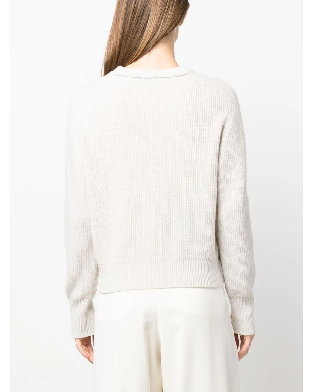 Brunello Cucinelli White Cashmere Ribbed-Knit Jumper