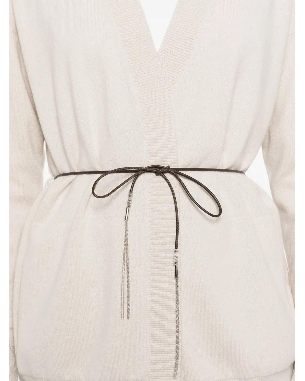 Peserico White Tie-Fastening V-Neck Cardigan
