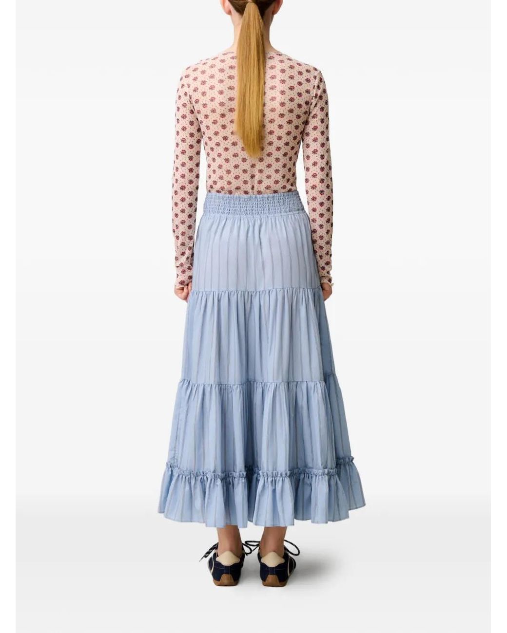 Jupe Trapèze Rayée À Volants Claudie Pierlot en coloris Blue