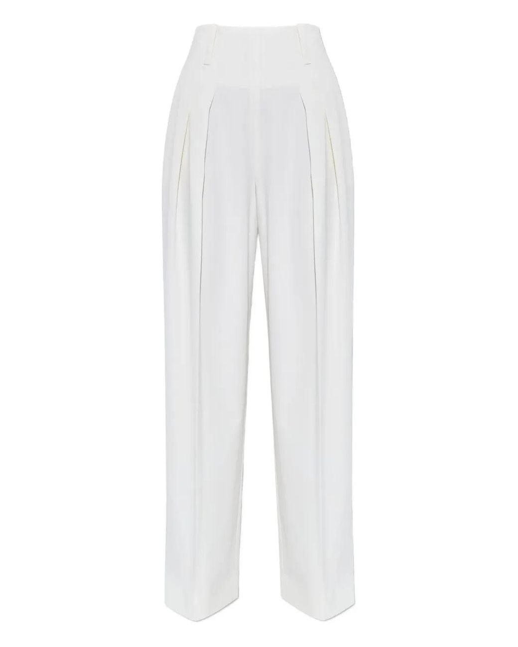 Victoria Beckham White Pleated Wide-Leg Trousers