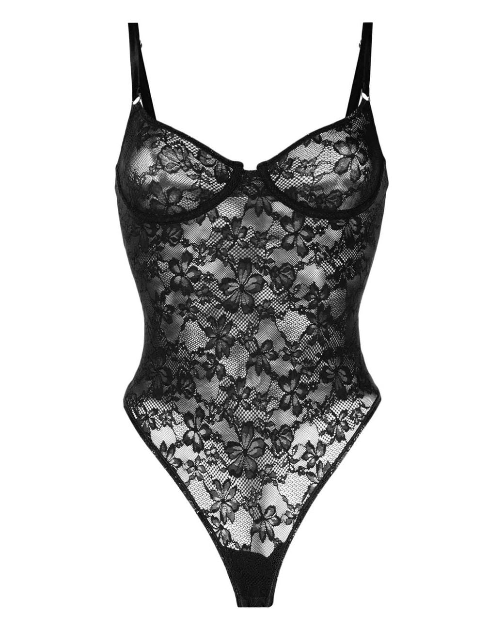 Fleur du Mal Black Le Stretch Lace Bodysuit