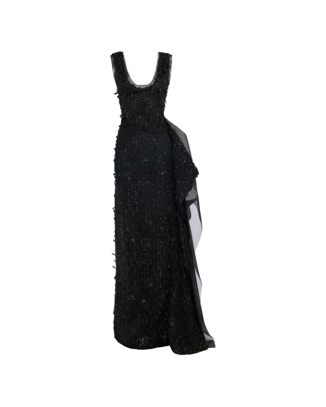 A.W.A.K.E. MODE Black Sequin-Embellished Side-Panel Maxi Dress