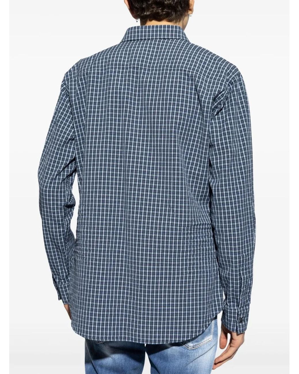 DSquared² Blue Logo-Patch Plaid Cotton Shirt for men