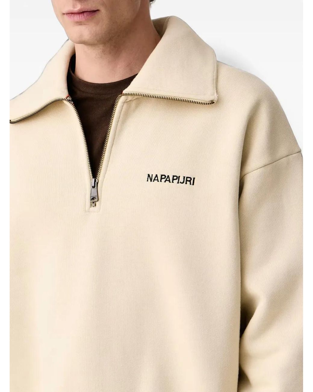 Napapijri Natural Tenri Graphic-Print Quarter-Zip Sweater for men