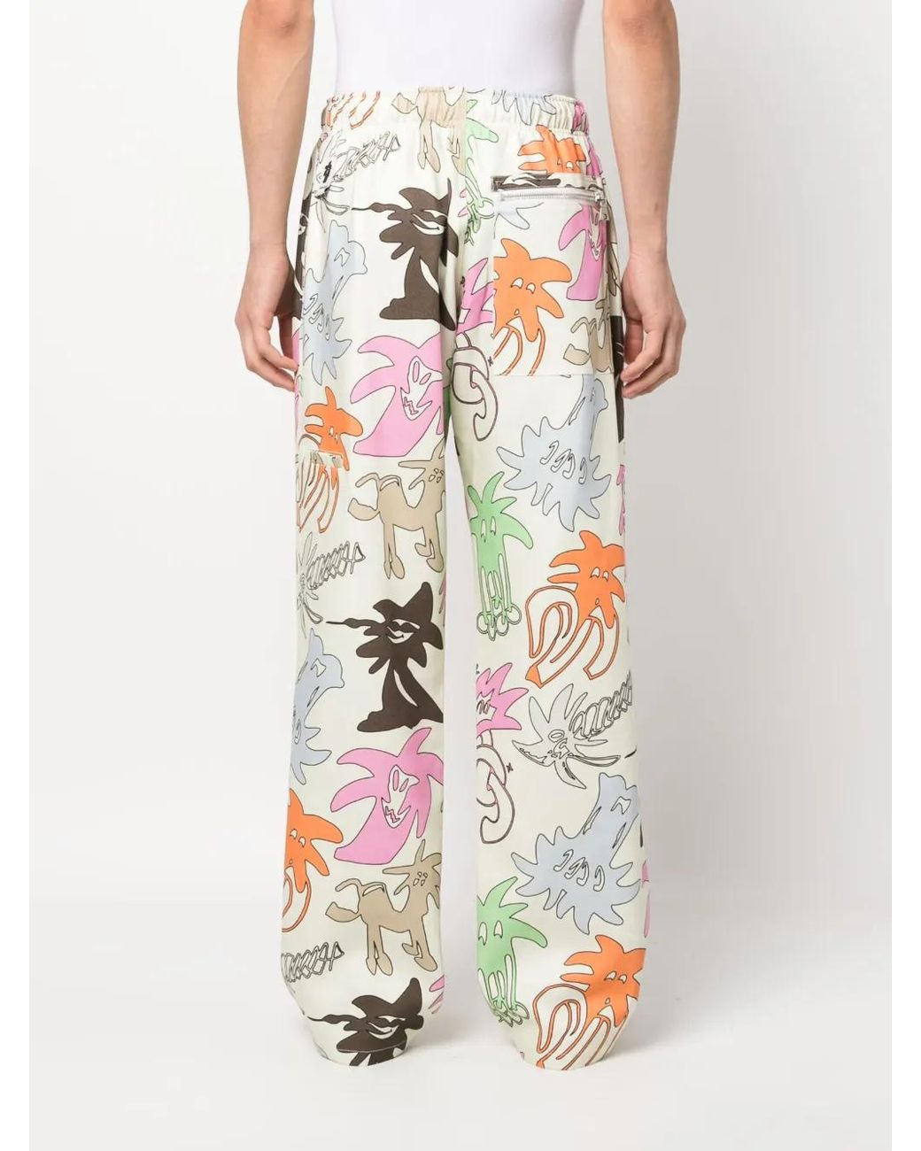Palm Angels White Palmity-Print Wide-Leg Tousers for men