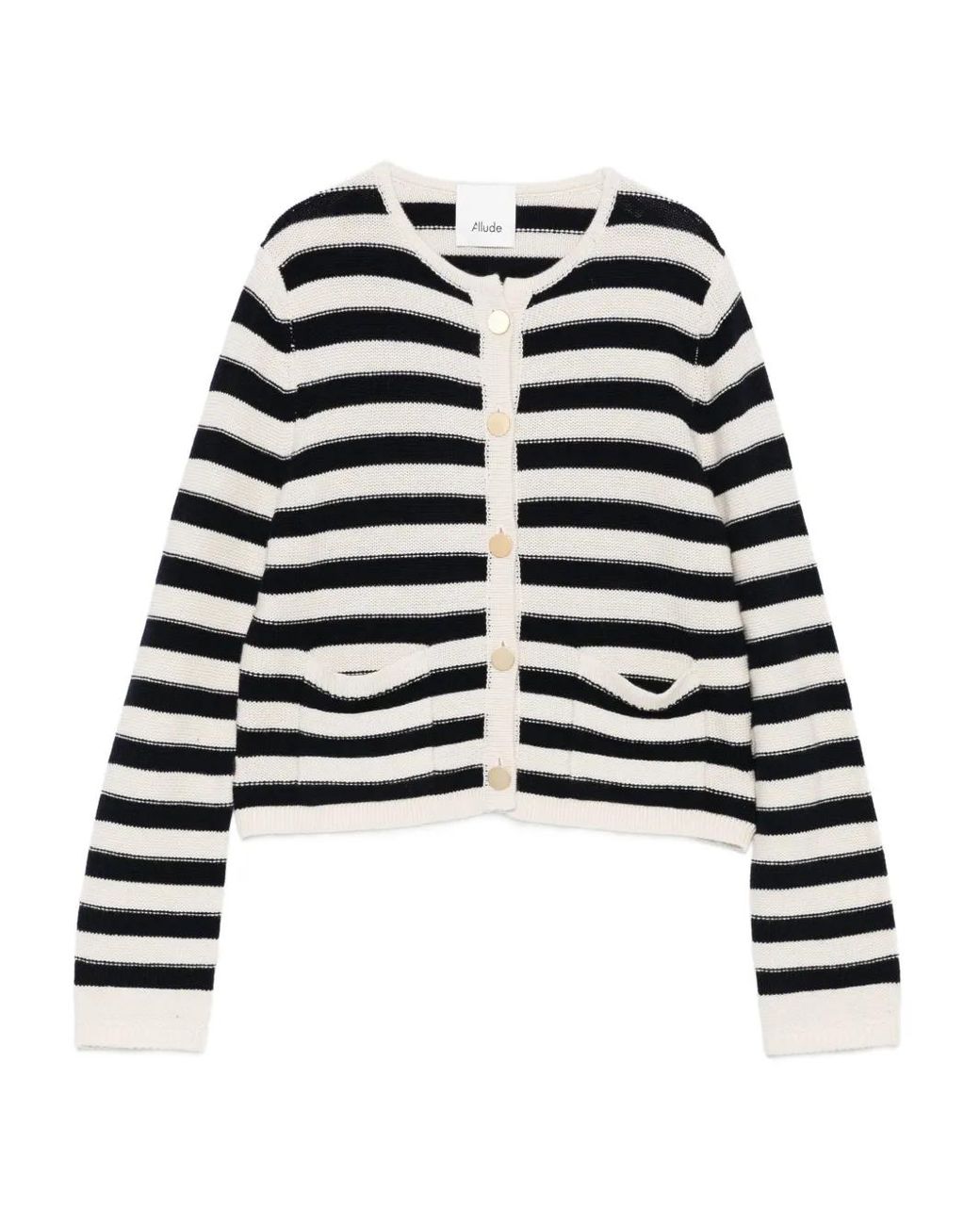 Allude White Striped Button Cardigan