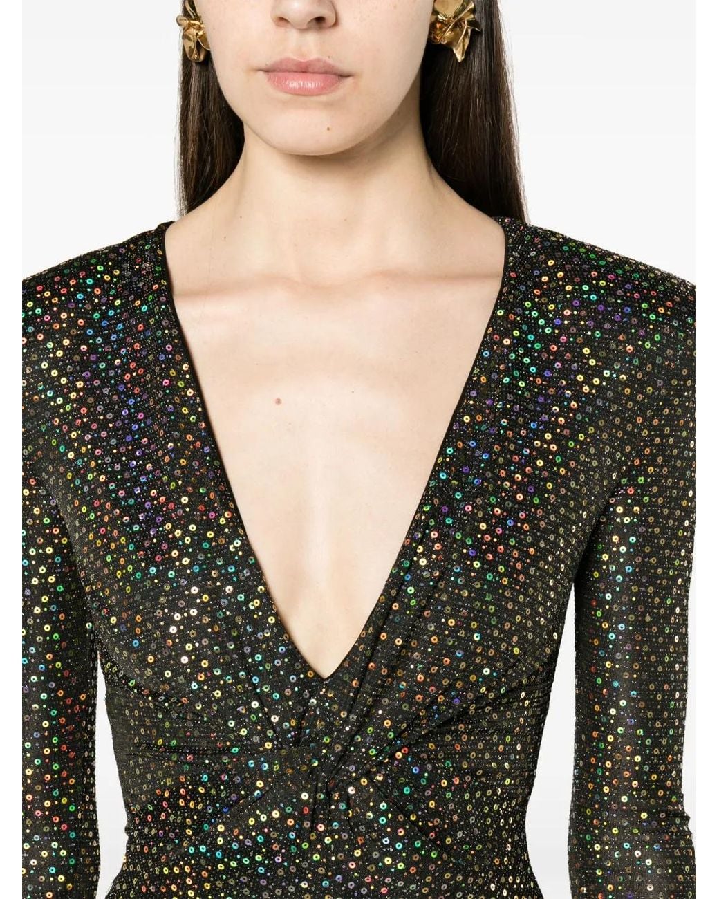 Nissa Black Long-Sleeve Sequined Minidress