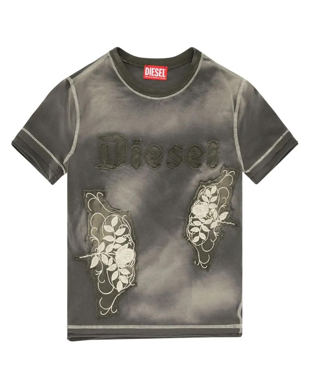 DIESEL Gray Embroidered Crew Neck T-Shirt