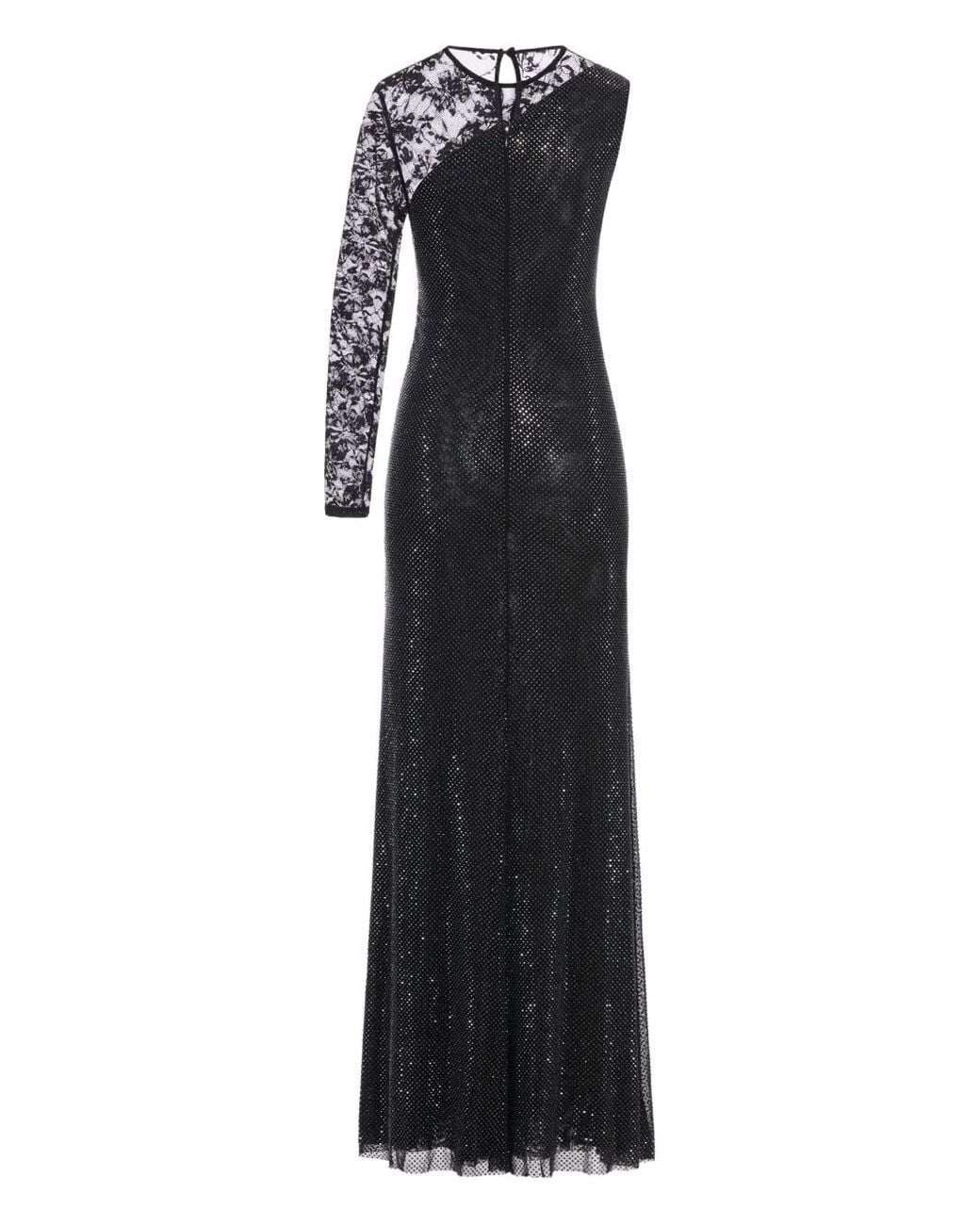 Self-Portrait Black Rhinestone Mesh And Lace Maxi Dress