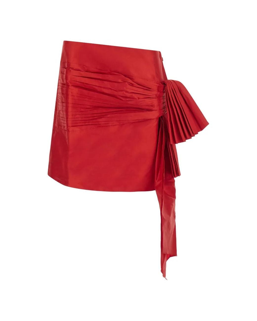 ROTATE BIRGER CHRISTENSEN Red Ruched Pleated Mini Skirt
