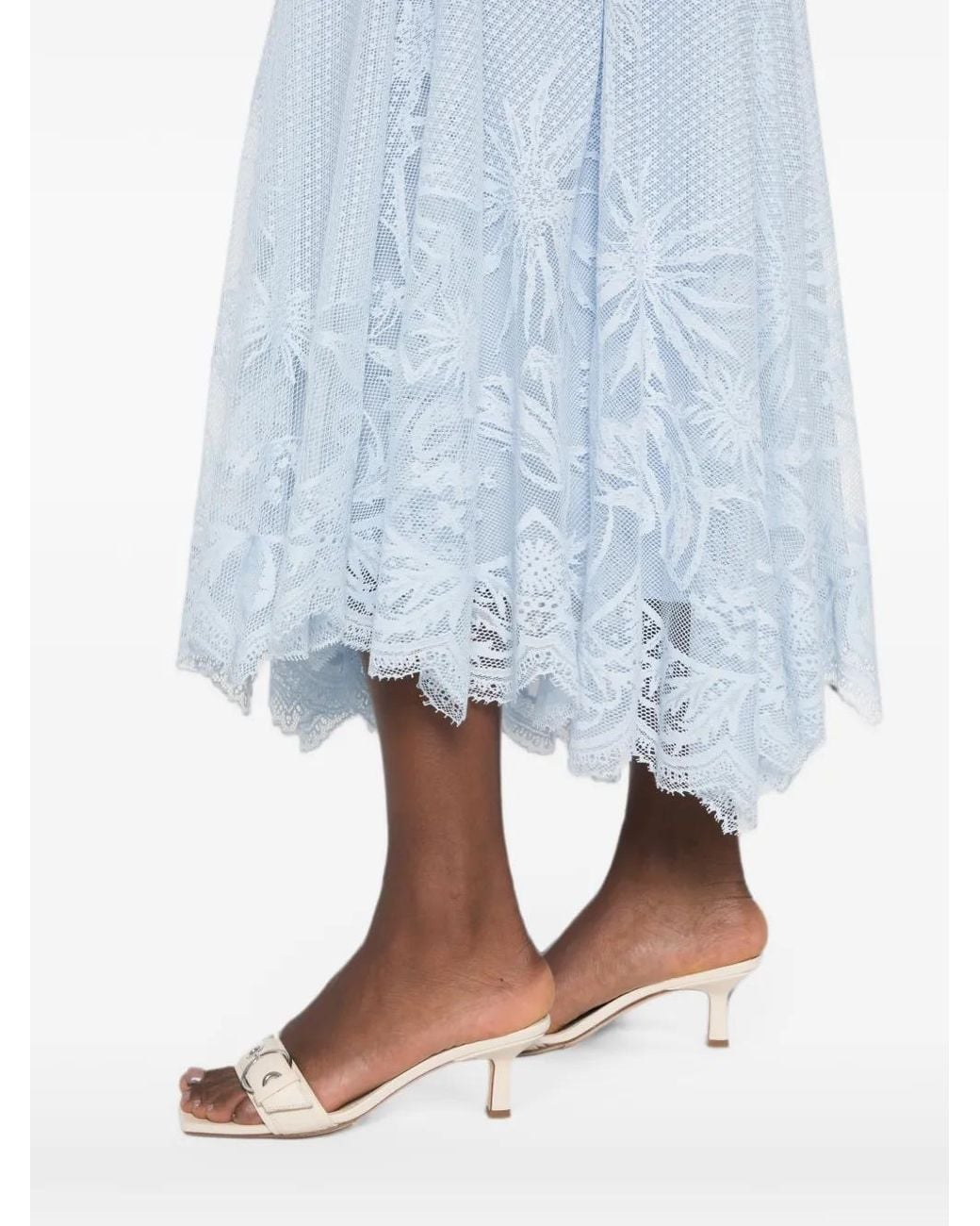Fabiana Filippi Blue Lace-Trimmed Pleated Midi Skirt