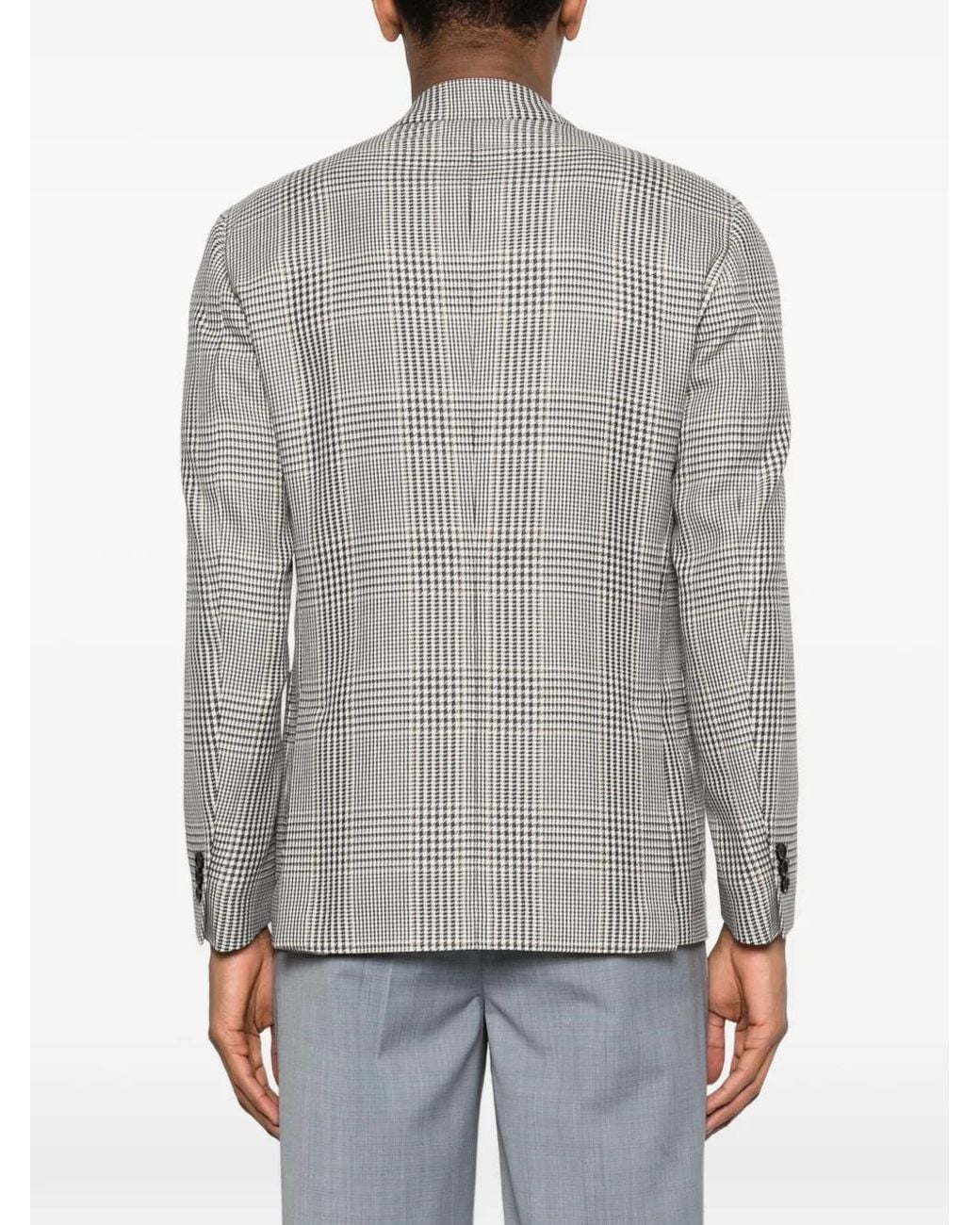Lardini Gray Double-Breasted Checked Blazer for men