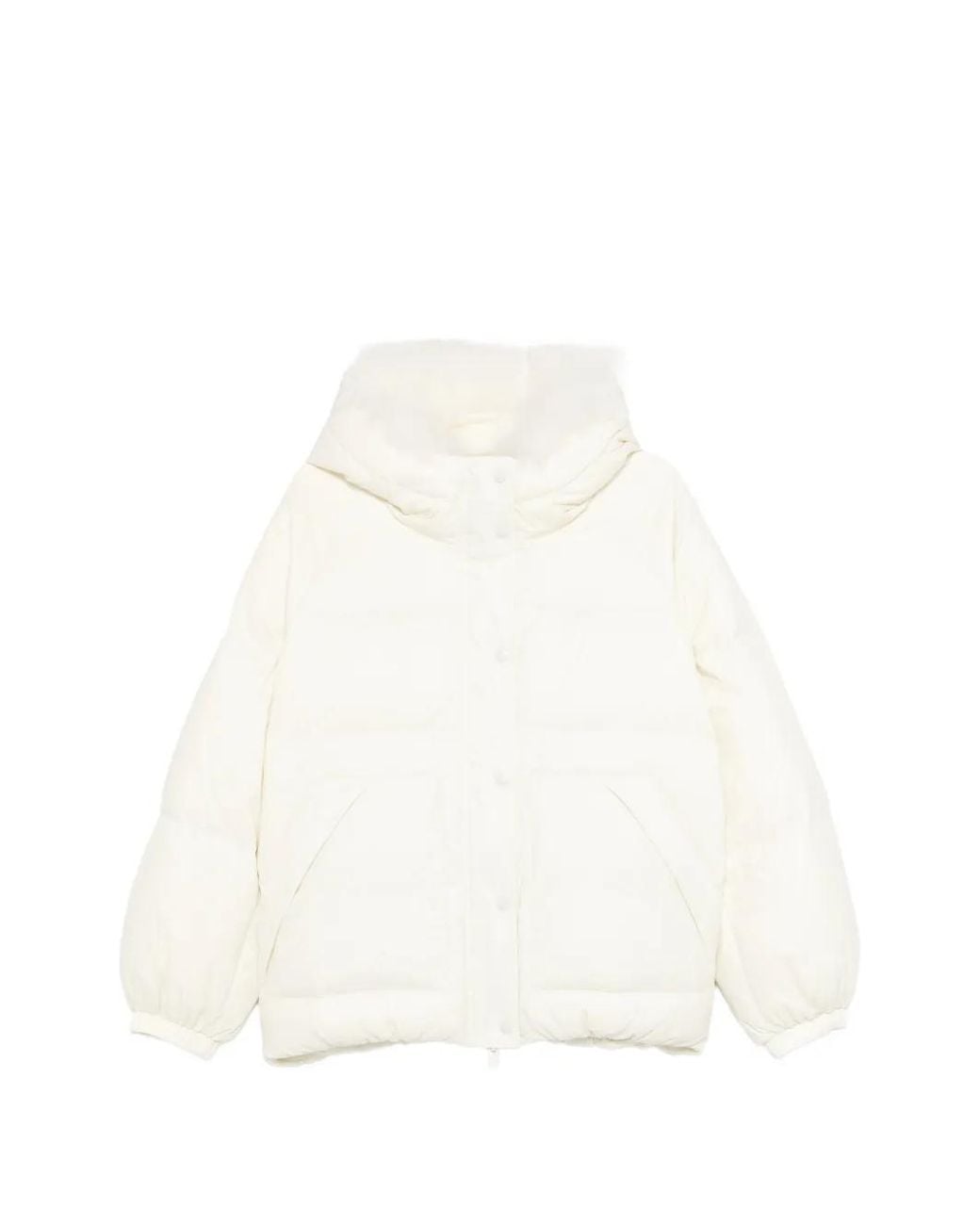 Yves Salomon White Shearling-Hood Jacket