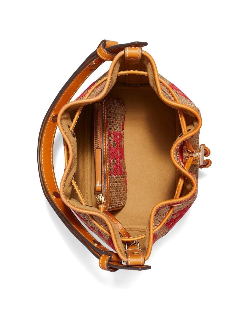 Tory Burch Brown T-Monogram Woven Bucket Bag