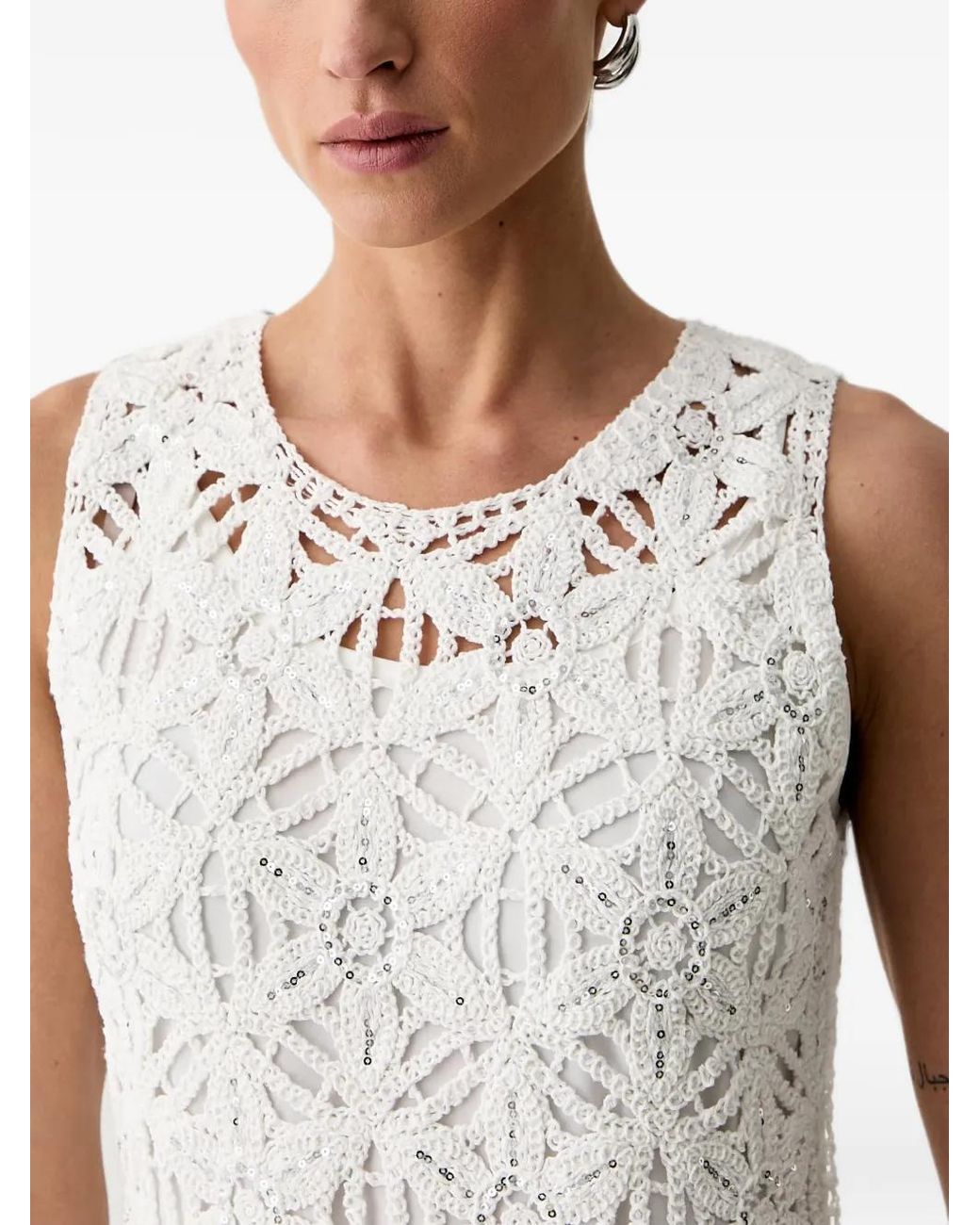 Morgan White Robe Courte En Crochet À Sequins