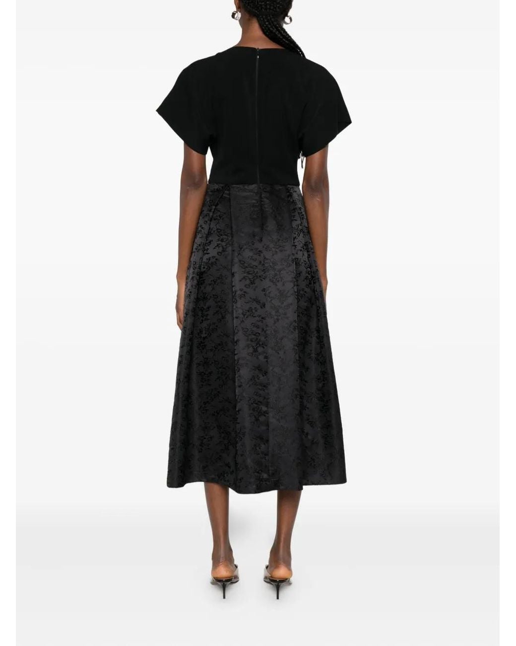 Nissa Black Floral-Pattern Dress