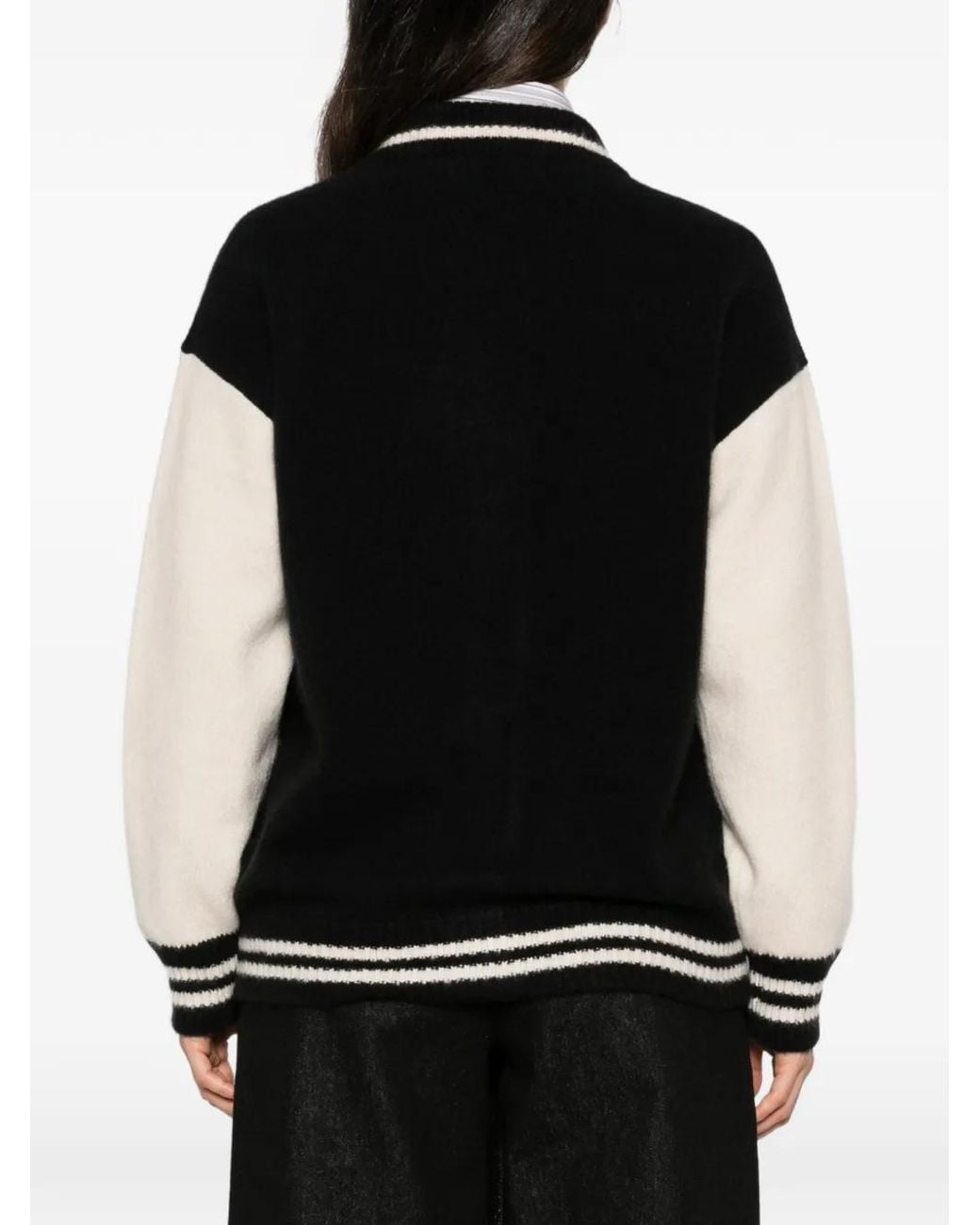 Laneus Black Long-Sleeve Colour-Block Cardigan