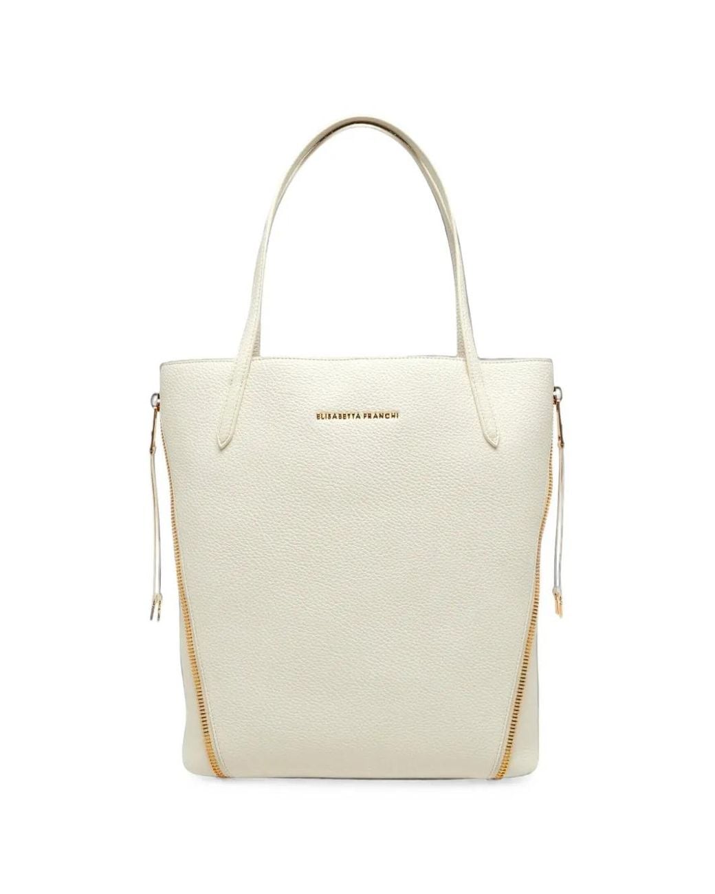 Elisabetta Franchi White Side-Zip Pebbled Tote Bag