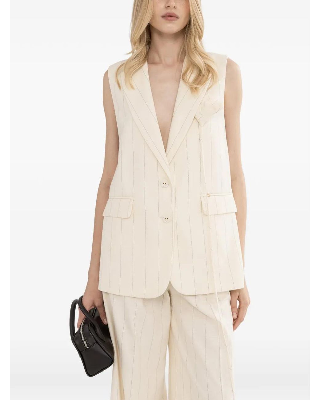 Nissa Natural Pinstripe Single-Breasted Waistcoat