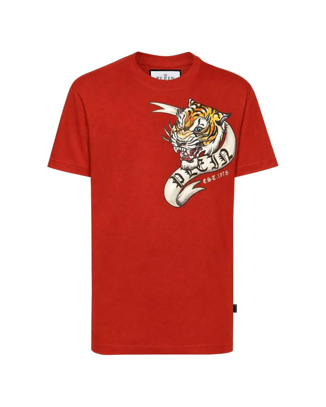 Philipp Plein Red Tiger-Print T-Shirt for men