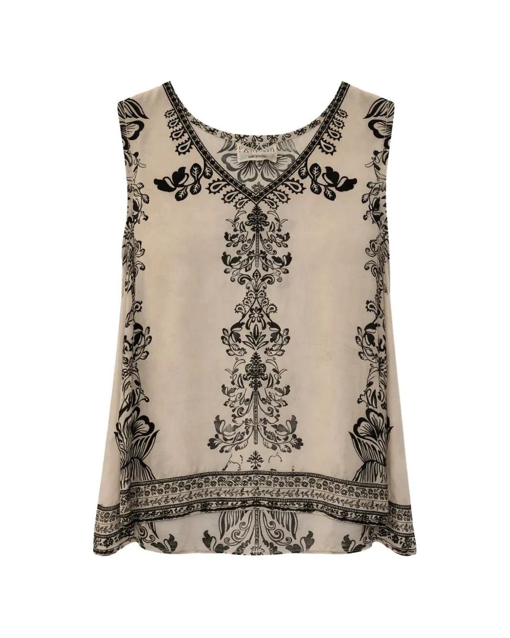 PAHIESA FORMENTERA Natural Floral-Print V-Neck Top