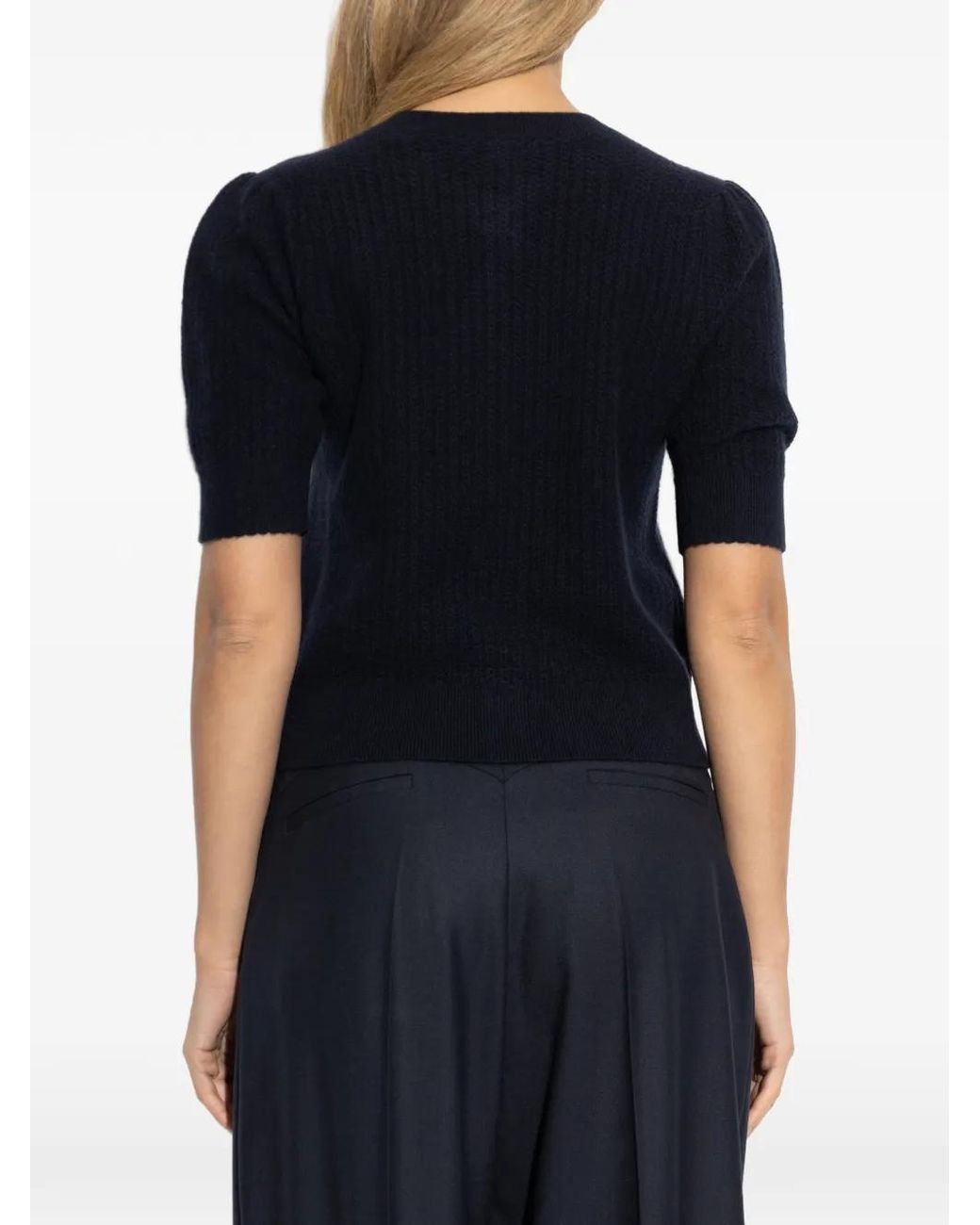 FRAME Blue Puff-Sleeve Button Cardigan