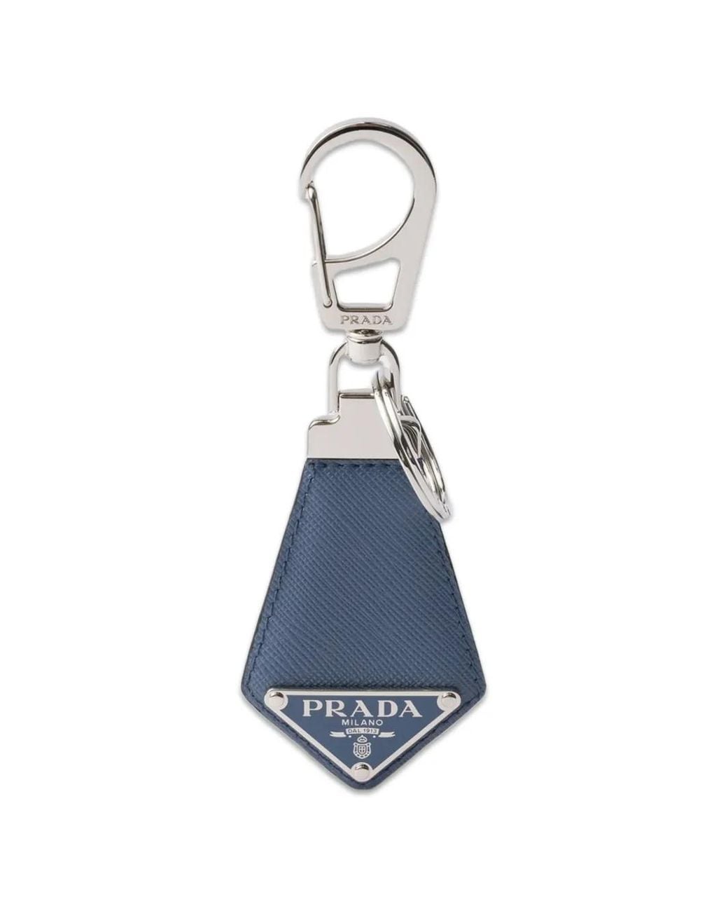 Prada Blue Saffiano Leather Keychain for men