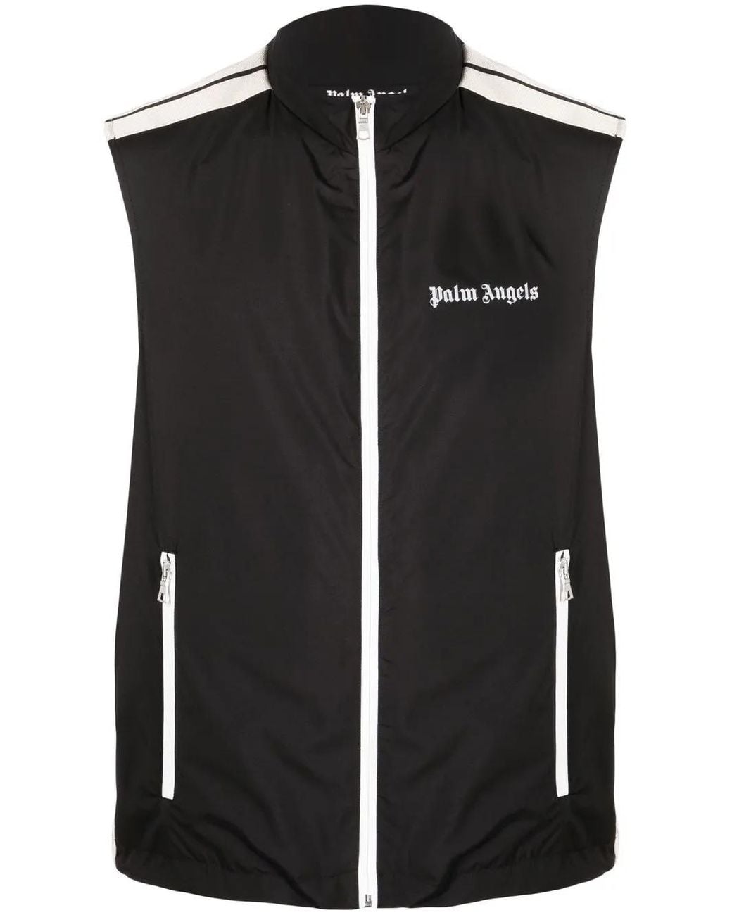Palm Angels Black Logo-Print Zip-Front Jacket for men