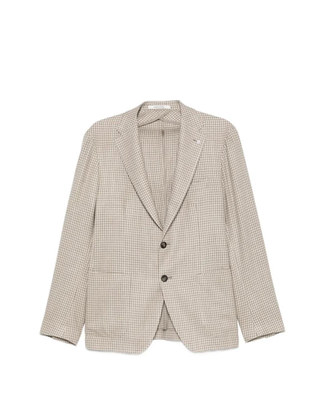 Tagliatore White Houndstooth-Pattern Single-Breasted Blazer for men
