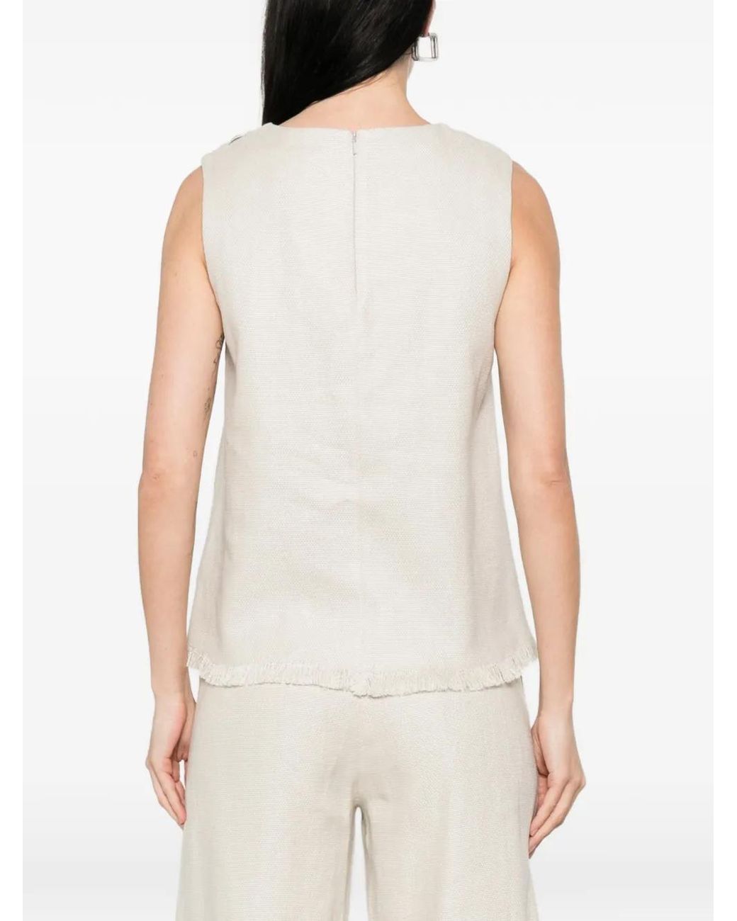 Max Mara White Anika Fringed Round-Neck Top