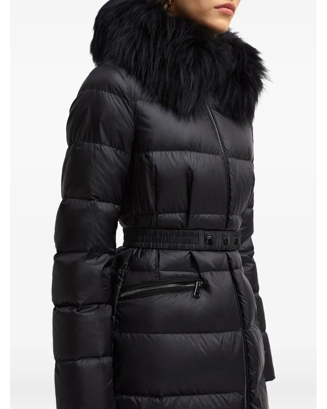Moncler Black Boedic Hooded Shearling-Trimmed Long-Down Jacket