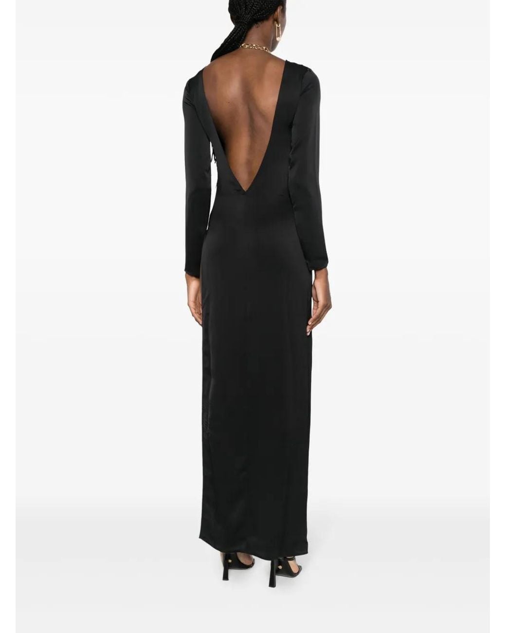 Maison Close Black Satin V-Back Maxi Dress