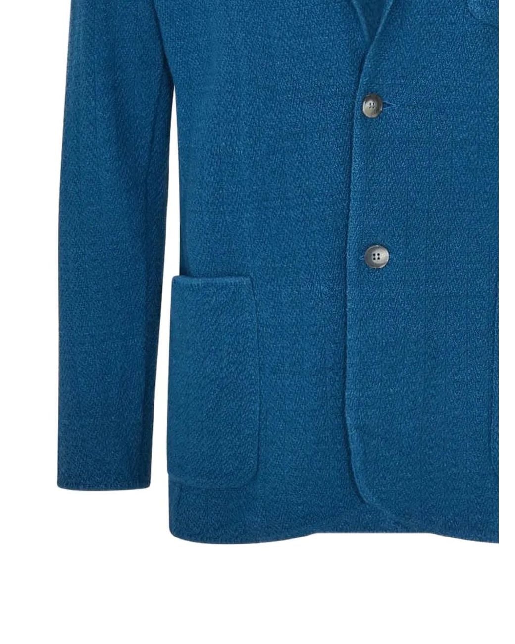 Patrick Assaraf Blue Herringbone-Knit Single-Breasted Blazer for men