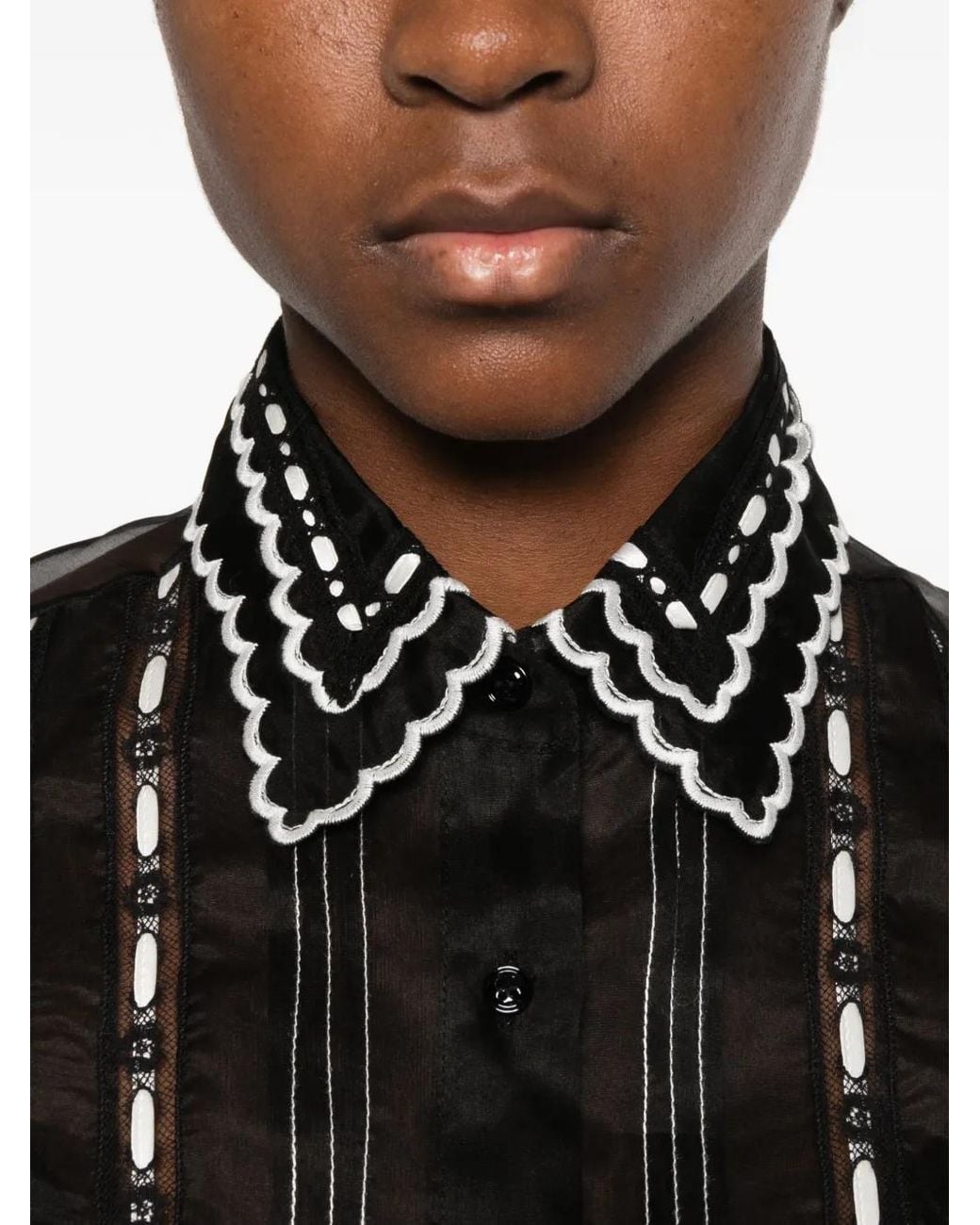 Ermanno Scervino Black Scalloped-Embroidered Shirt