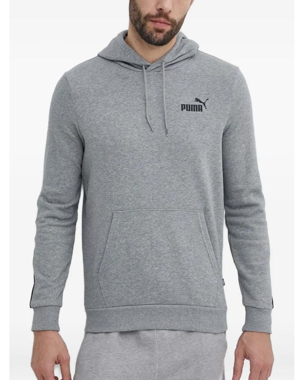 PUMA Gray Logo-Print Drawstring Hoodie for men