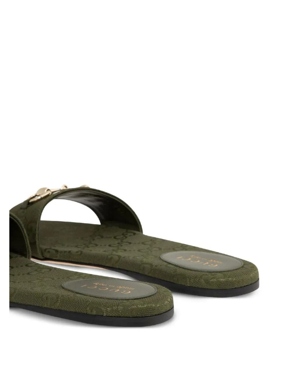 Gucci Green Slide Sandal With Horsebit, Canvas