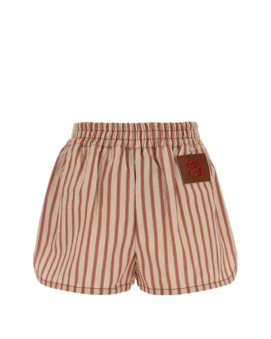 Fendi Brown Striped Logo-Patch Shorts
