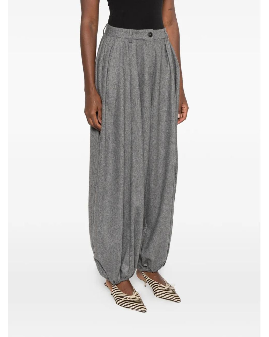 Thelatest Gray Pleated Elasticated-Cuff Trousers