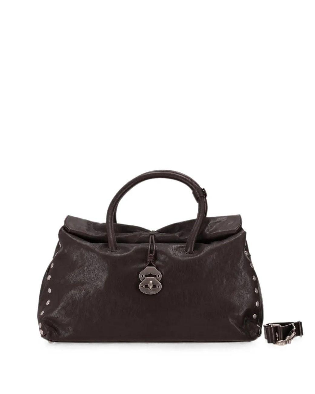 Zanellato Black Dotta Tobacco Xl Studded Leather Tote Bag