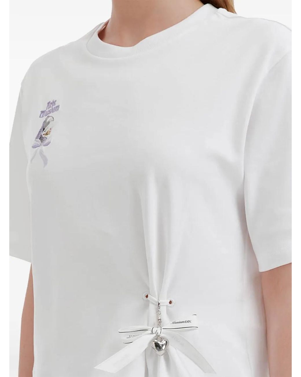 Musium Div. White Graphic-Print Ribbon-Detail T-Shirt