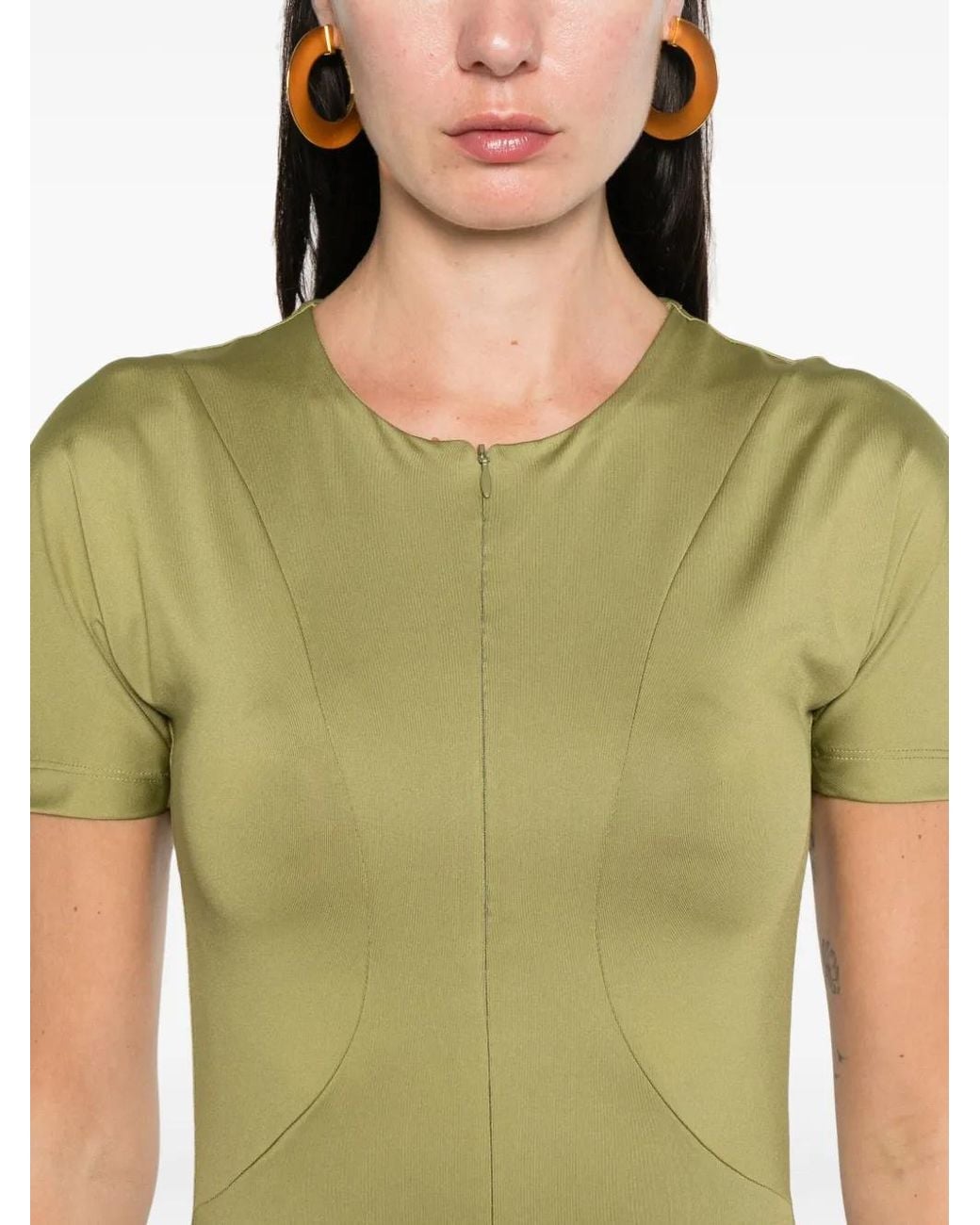 Victoria Beckham Green Zip Midi Dress