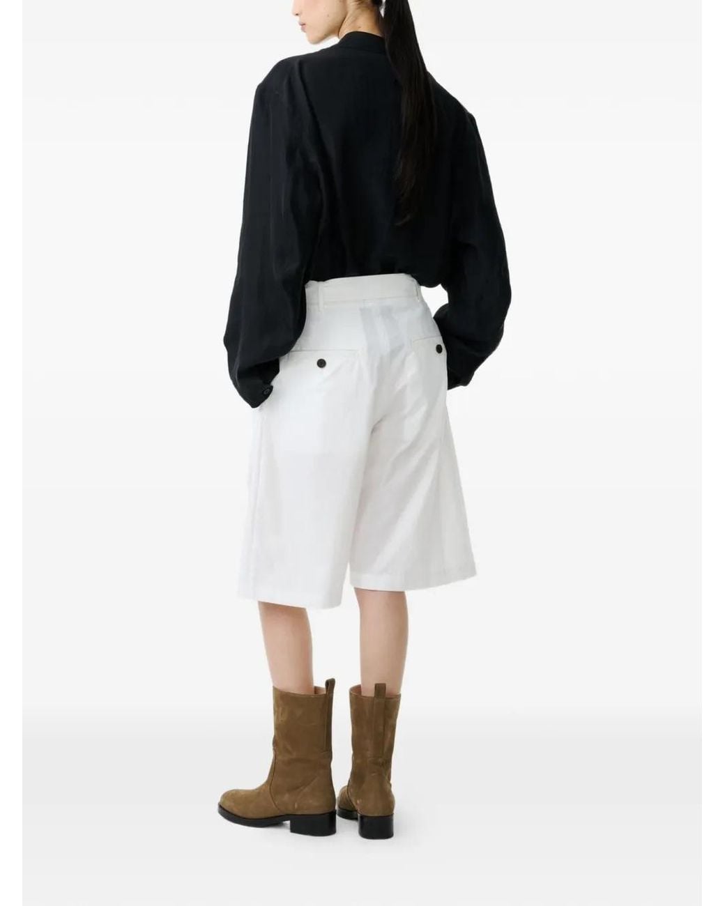 Studio Nicholson White Creon Belted Pleated Shorts