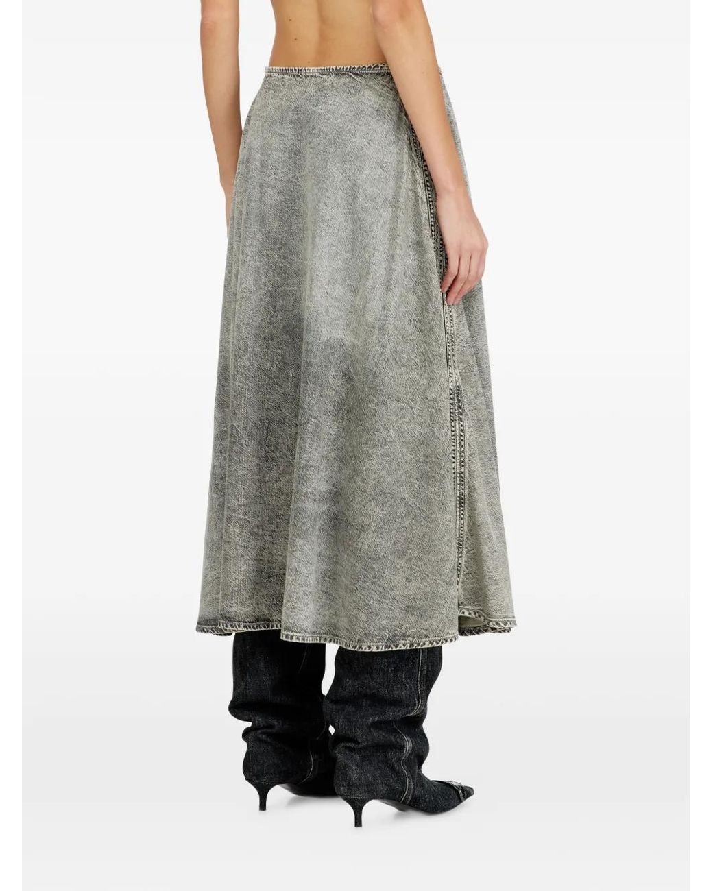 DIESEL Gray Denim Full Skirt With Athletic Stripes