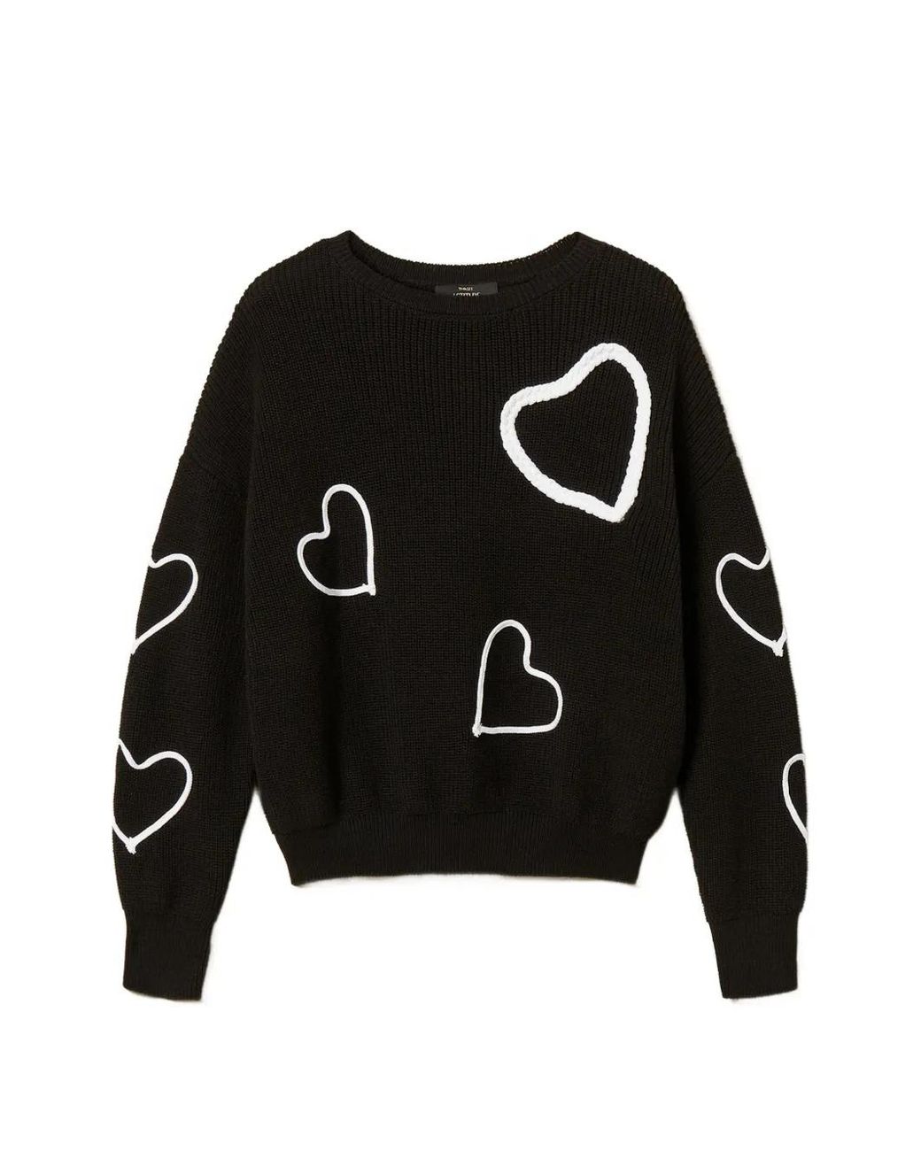 Twinset Black Jumper With Embroidered Hearts