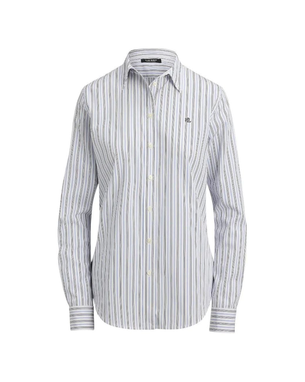 Ralph Lauren White Broadcloth Striped Cotton Shirt