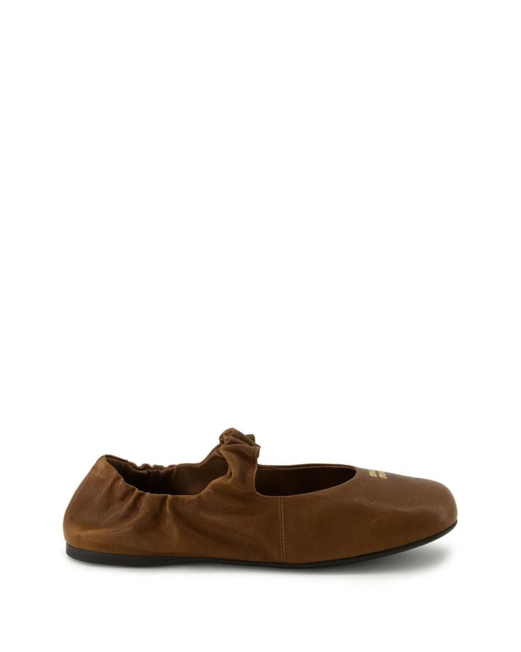 Miu Miu Brown Ruched Leather Ballet Flats