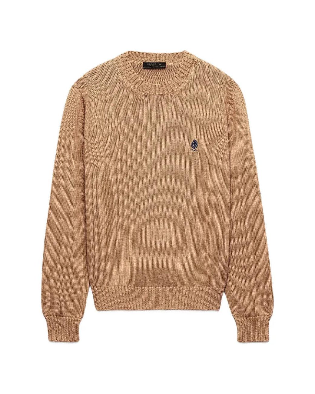 Prada Natural Logo-Embroidered Ribbed-Trim Cotton Sweater for men